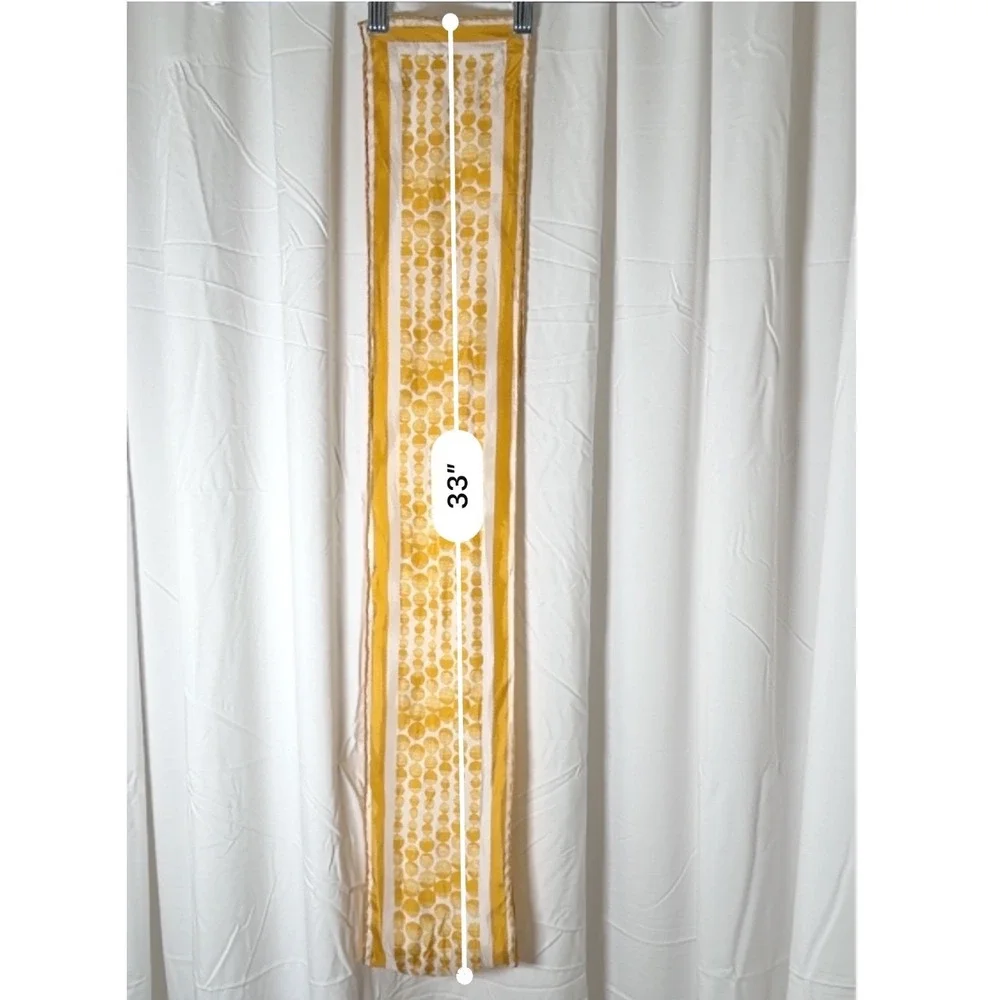 The Limited Silk Scarf Yellow White Polka Dot Geo Oblong Striped Border 114-02